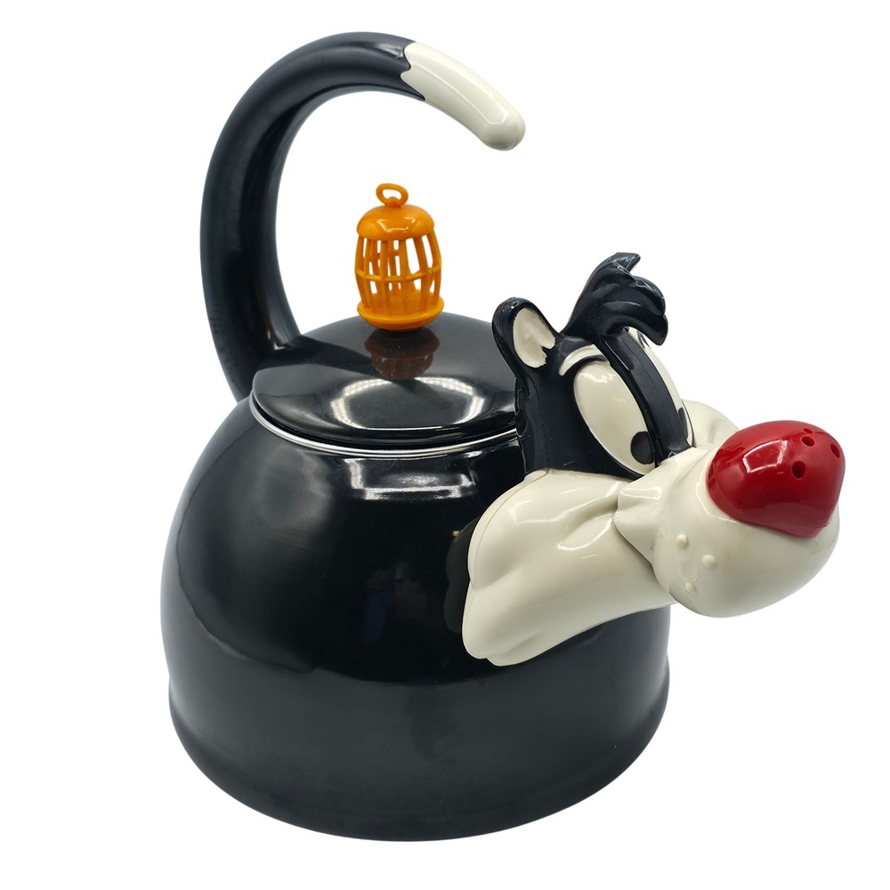 Kamenstein Sylvester the Cat Tea Kettle Looney Tunes Black Vintage 1994 Enamel